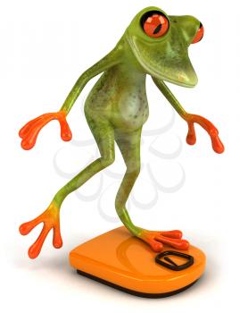 Royalty Free Clipart Image of a Frog on a Bathroom Scale