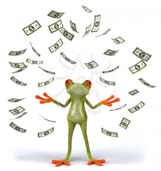 Royalty Free Clipart Image of a Frog Throwing Money