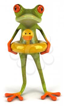Royalty Free Clipart Image of a Frog With a Duck Float