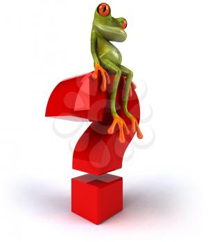 Royalty Free Clipart Image of a Frog on a Question Mark