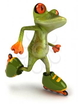 Royalty Free Clipart Image of a Rollerskating Frog