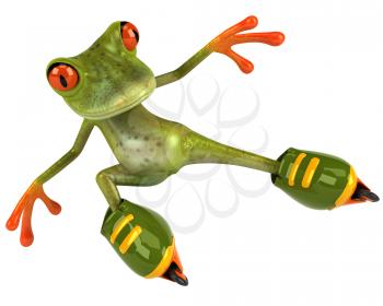 Royalty Free Clipart Image of a Frog on Rollerblades
