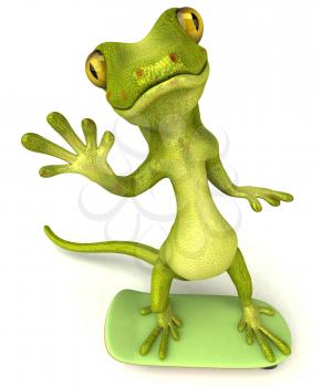 Royalty Free Clipart Image of a Gecko on a Skateboarder