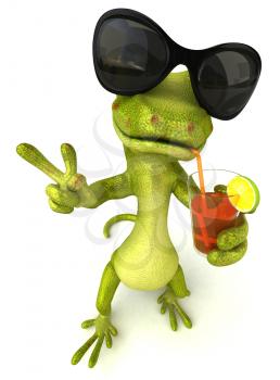 Royalty Free Clipart Image of a Frog Wearing Sunglasses and Holding a Drink