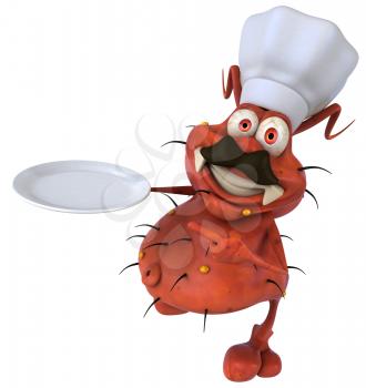 Royalty Free Clipart Image of a Germ Chef Holding a Plate