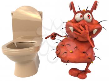 Royalty Free Clipart Image of a Germ at the Toilet