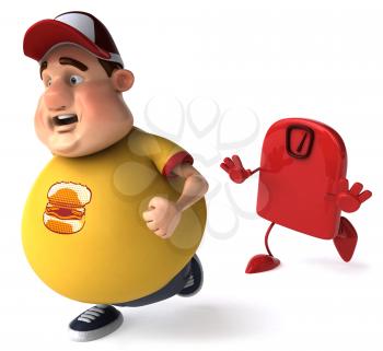 Royalty Free Clipart Image of a Bathroom Scale Chasing a Big Guy