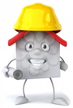 Royalty Free Clipart Image of a House in a Hard Hat Carrying Designs