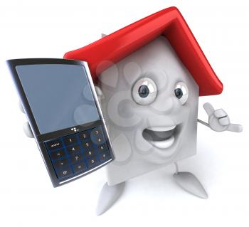 Royalty Free Clipart Image of a House With a Cellphone