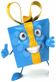 Royalty Free Clipart Image of a Blue Gift Giving a Thumbs Up