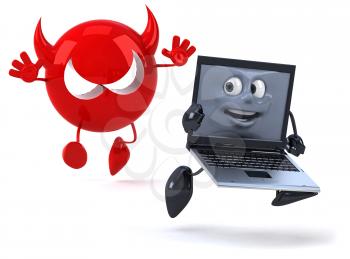Royalty Free Clipart Image of a Virus Chasing a Laptop
