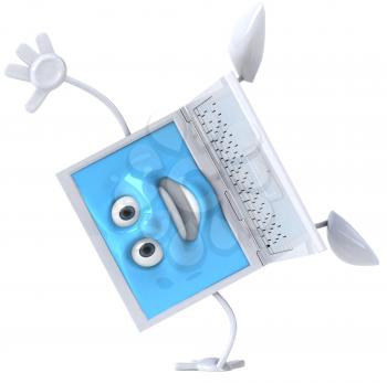 Royalty Free Clipart Image of a Blue and White Laptop Doing a Handstand