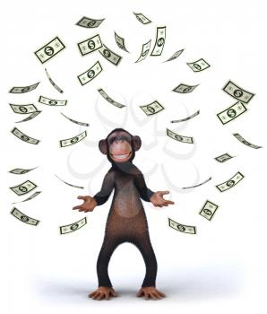 Royalty Free Clipart Image of a Monkey Throwing Dollar Bills
