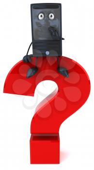 Royalty Free Clipart Image of a Cellphone on a Question Mark