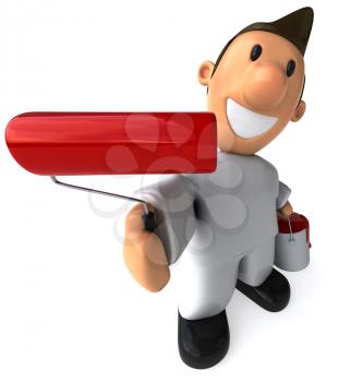 Royalty Free Clipart Image of a House Painter With a Roller With Red Paint