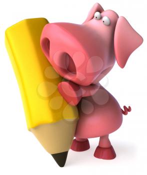 Royalty Free Clipart Image of a Pig With a Pencil