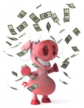 Royalty Free Clipart Image of a Pig Throwing Dollar Bills