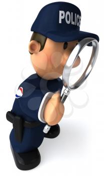 Royalty Free Clipart Image of a Police Officer With a Magnifying Glass