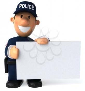 Royalty Free Clipart Image of a Police Officer Holding a Blank Sign
