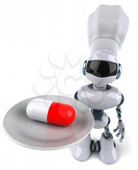 Royalty Free Clipart Image of a Robot With a Pill on a Plate