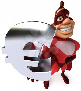 Royalty Free Clipart Image of a Superhero With an E Commerce Symbol