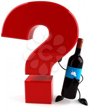 Royalty Free Clipart Image of a Red Question Mark Held by a Wine Bottle