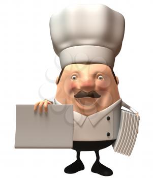Royalty Free 3d Clipart Image of a Chef Holding an Armful of Menus