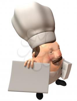 Royalty Free 3d Clipart Image of a Chef Holding a Stack of Menus
