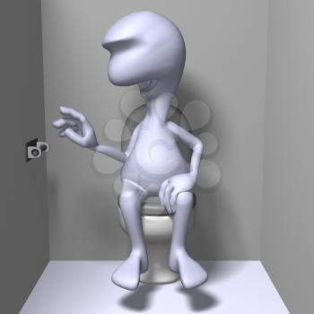 Royalty Free 3d Clipart Image of a Character Sitting on a Toilet Reaching for an Empty Toilet Paper Roll