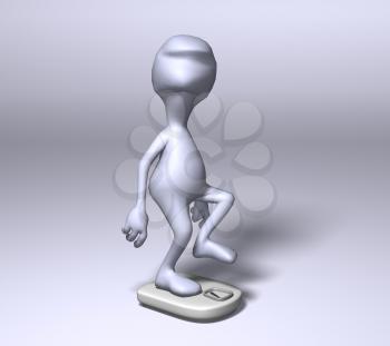 Royalty Free 3d Clipart Image of a Character Standing on One Leg on a Weight Scale