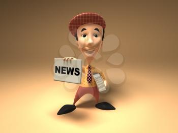 Royalty Free 3d Clipart Image of a Paperboy With an Armful of Newspapers