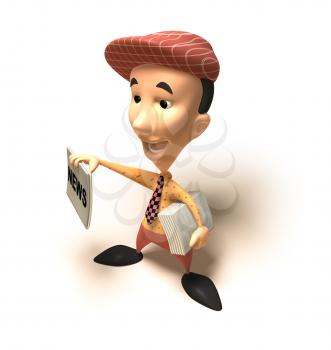 Royalty Free 3d Clipart Image of a Paperboy With an Armful of Newspapers