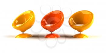 Royalty Free 3d Clipart Image of Yellow and Orange Bubble Chairs