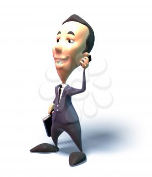 Royalty Free 3d Clipart Image of a Businessman Holding a Briefcase and Talking on a Cell Phone