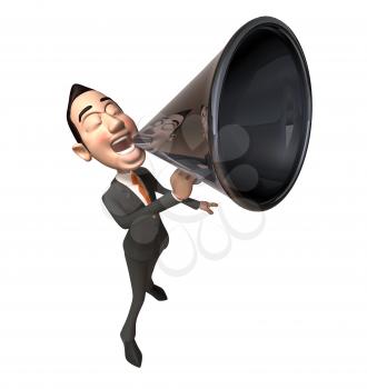Royalty Free 3d Clipart Image of an Asian Businessman Speaking into a Megaphone