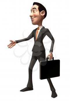 Royalty Free 3d Clipart Image of an Asian Businessman Holding a Briefcase Inviting Someone to Shake Hands