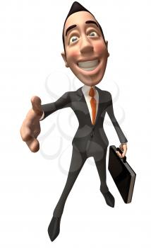 Royalty Free 3d Clipart Image of an Asian Businessman Holding a Briefcase Inviting Viewer to Shake Hands