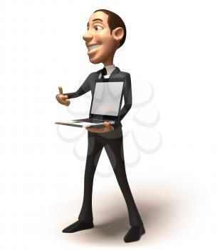 Royalty Free 3d Clipart Image of a Businessman Holding a Laptop Computer