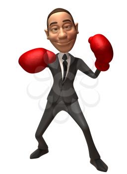 Royalty Free 3d Clipart Image of a Businessman Wearing Red Boxing Gloves