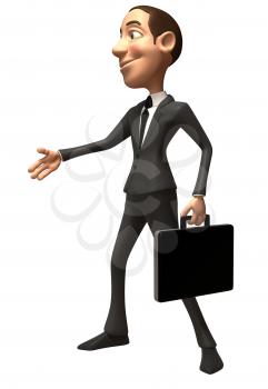 Royalty Free 3d Clipart Image of a Businessman Holding a Briefcase Inviting Someone to Shake Hands