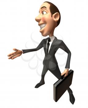 Royalty Free 3d Clipart Image of a Businessman Holding a Briefcase Inviting Someone to Shake Hands