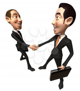 Royalty Free 3d Clipart Image of Two Businessmen Carrying Briefcases and Shaking Hands