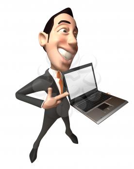 Royalty Free 3d Clipart Image of an Asian Businessman Holding a Laptop Computer