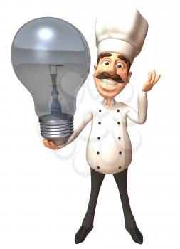 Royalty Free 3d Clipart Image of a Chef Holding a Large Lightbulb