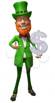 Royalty Free 3d Clipart Image of a Leprechaun Holding a Large Dollar Sign