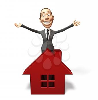 Royalty Free 3d Clipart Image of a Real Estate Agent Standing Behind a Model of a House