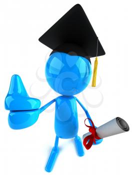 Royalty Free Clipart Image of an Image Wearing a Mortarboard and Carrying a Diploma and Giving a Thumbs Up