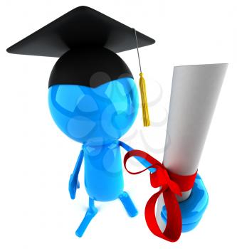 Royalty Free Clipart Image of an Image Holding a Certificate and Wearing a Mortarboard