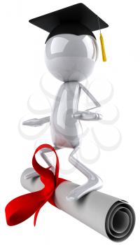 Royalty Free Clipart Image of a Graduate Image Standing on The Diploma