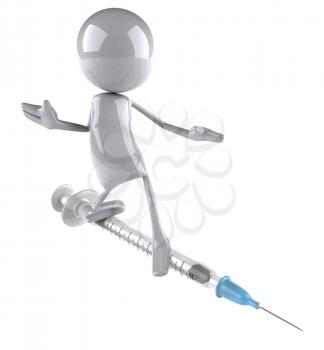 Royalty Free Clipart Image of a Guy on a Syringe